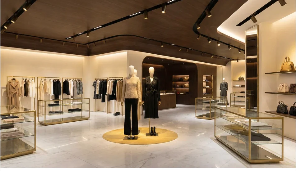 Ferragamo boutique lighting project with adjustable track lights for fashion retail display Ferragamo boutique lighting project with adjustable track lights for fashion retail display