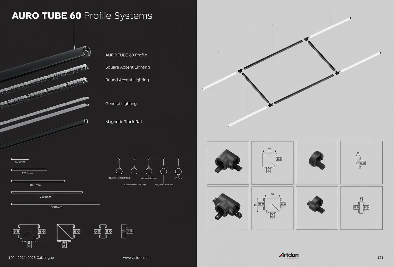 Modular profile lighting system with linear, accent and magnetic track lighting
