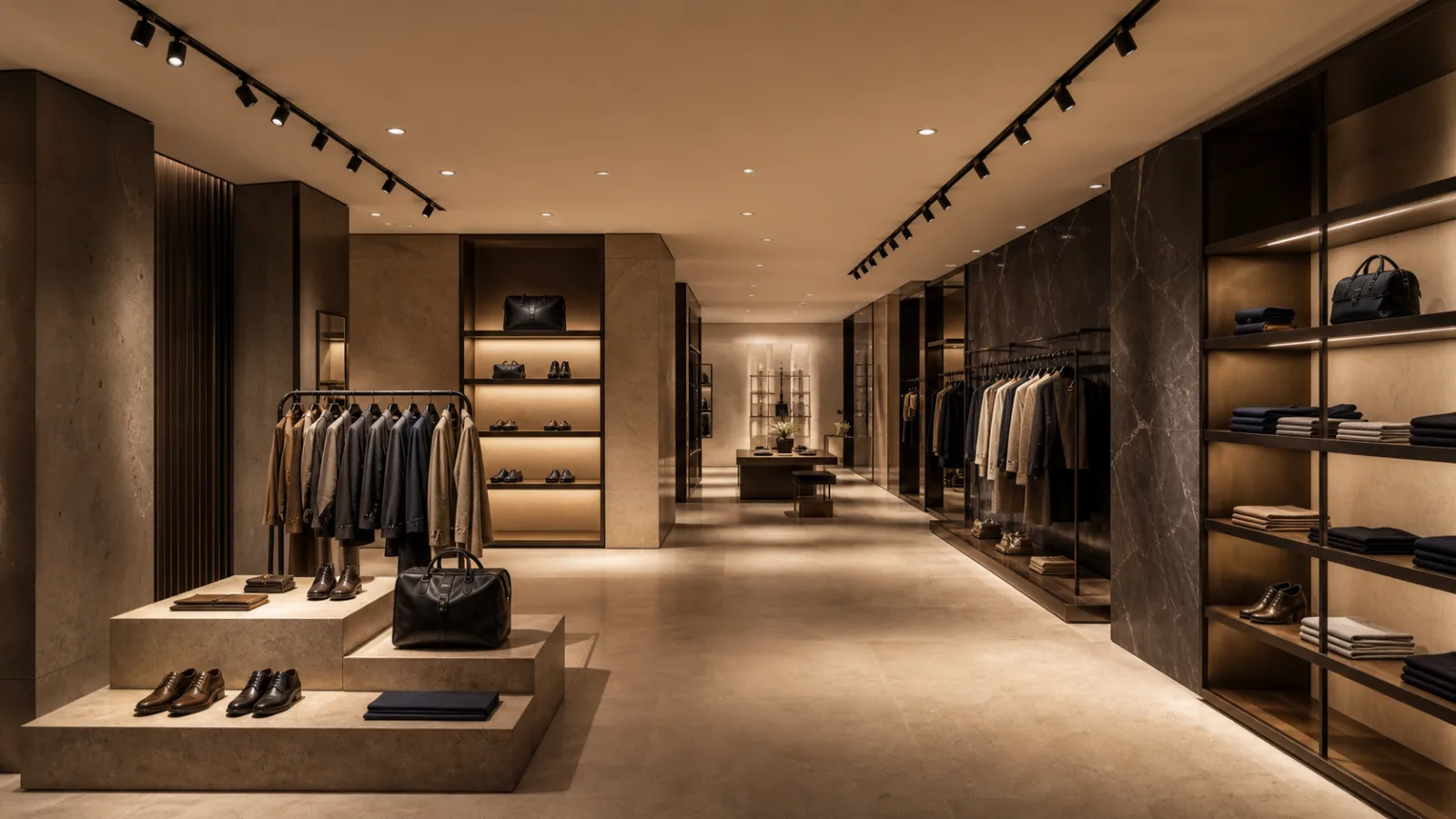 Luxury retail interior demonstrating balanced lighting uniformity and controlled accent contrast