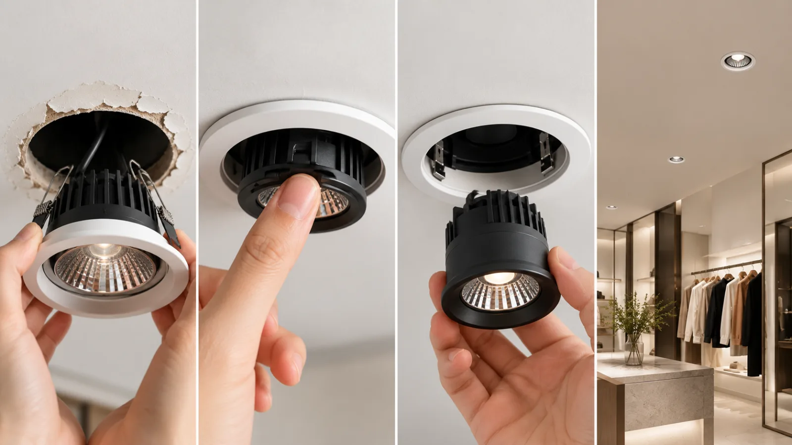 Conventional recessed downlight removal from ceiling