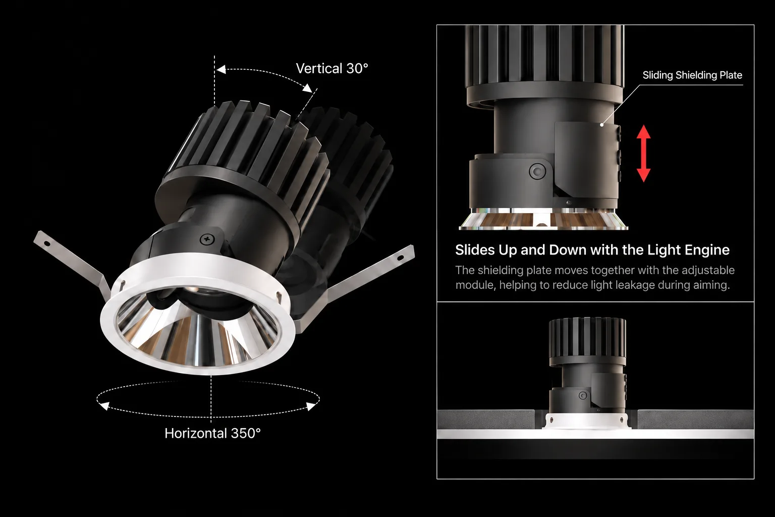 FLEXI sliding shielding plate moving with adjustable downlight module