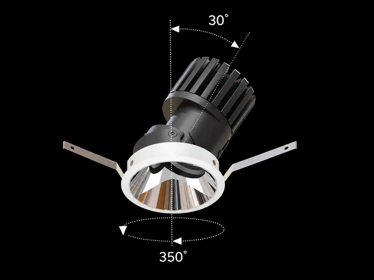FLEXI adjustable recessed downlight with synchronized shielding plate to reduce unwanted light leakage