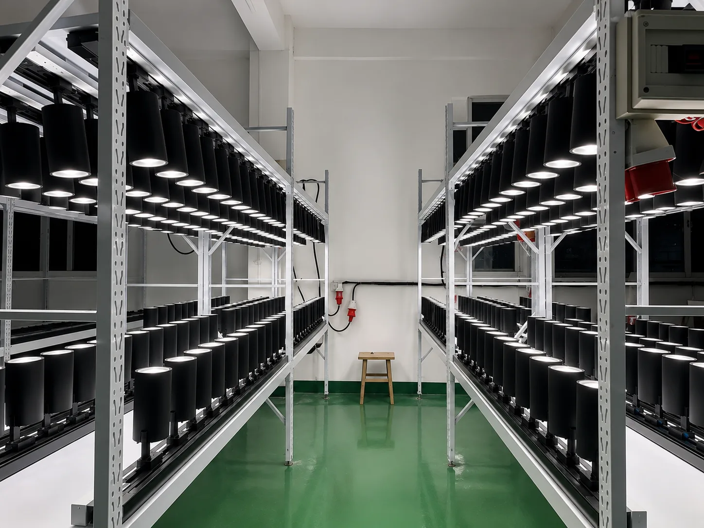 Architectural lighting products undergoing long-term aging test