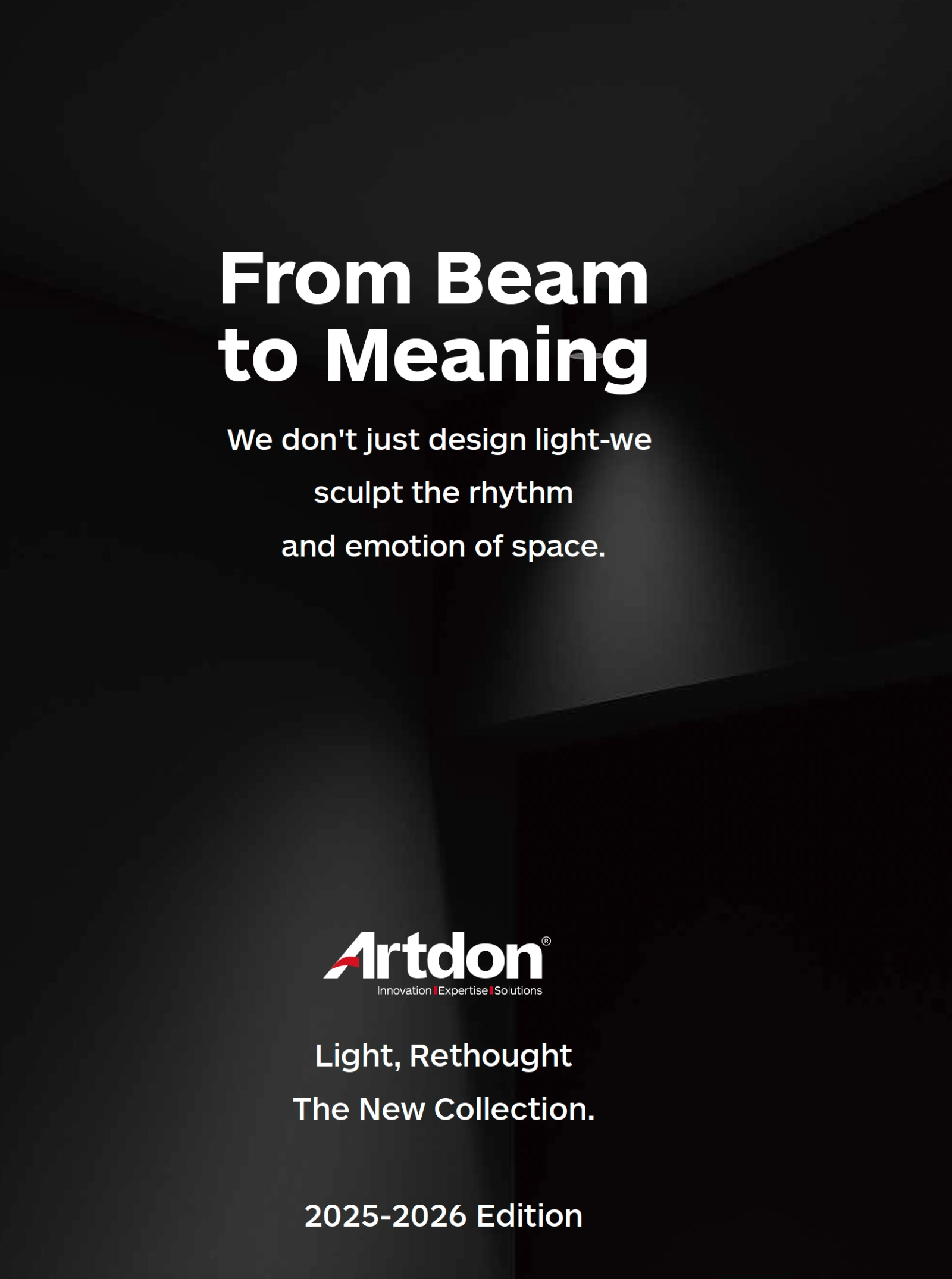 Artdon Product Catalogue 2025–2026 cover featuring architectural lighting solutions for commercial projects.