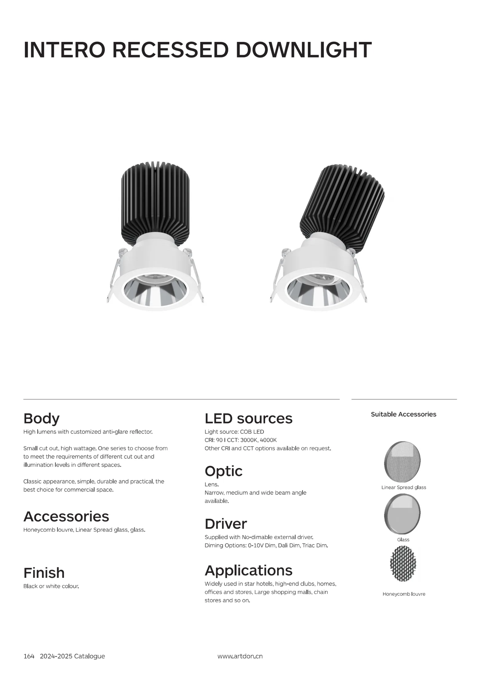 INTERO adjustable recessed downlight catalogue cover for retail, hospitality and commercial interior lighting projects.