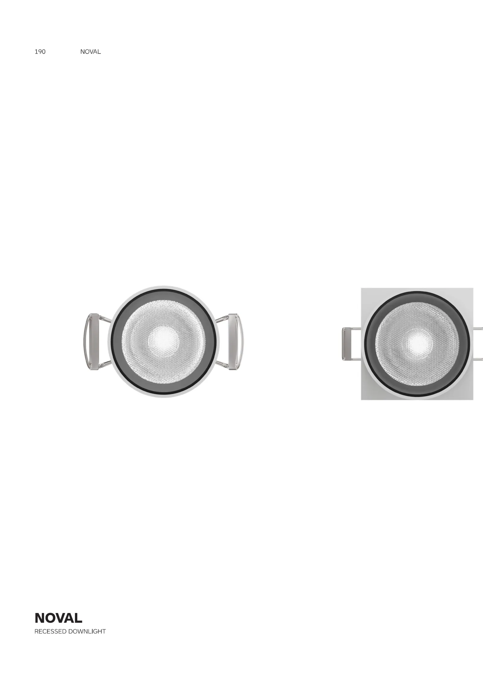 NOVAL center-point adjustable semi-recessed downlight catalogue cover designed for hotel, office and residential lighting projects.