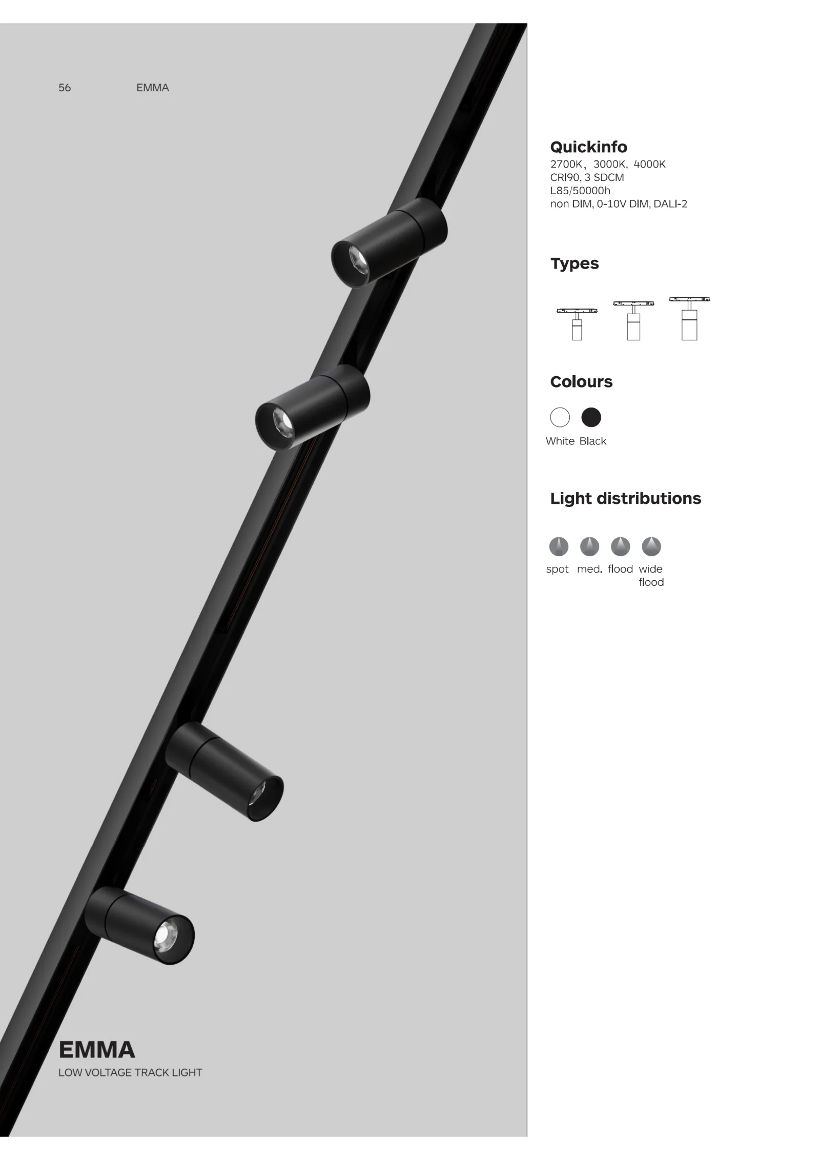 EMMA low glare magnetic track light catalogue cover featuring compact spotlight design for retail, hospitality, office and residential projects.