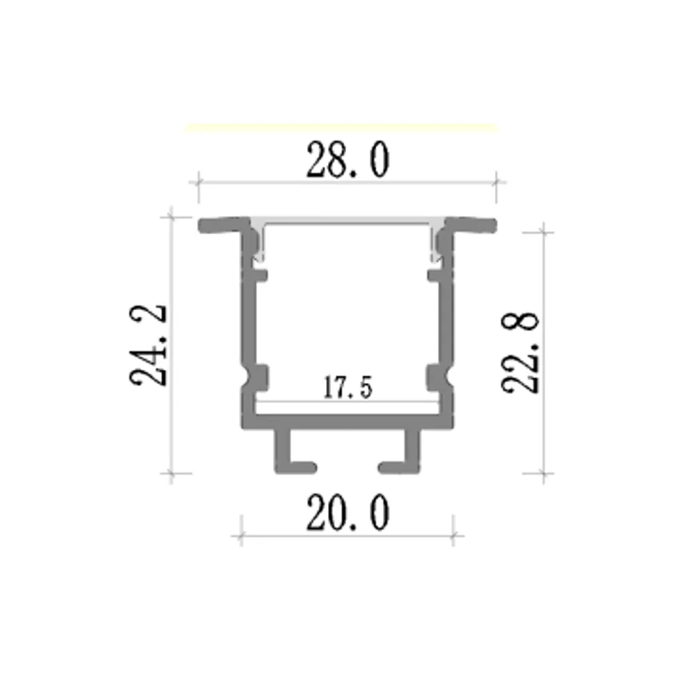 AT2814 recessed aluminium profile dimension drawing