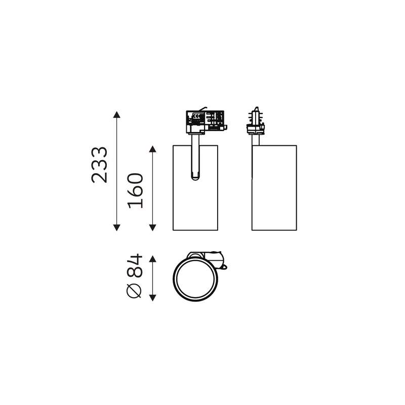 SPECTRUM E 84 technical drawing with front, side and bottom views