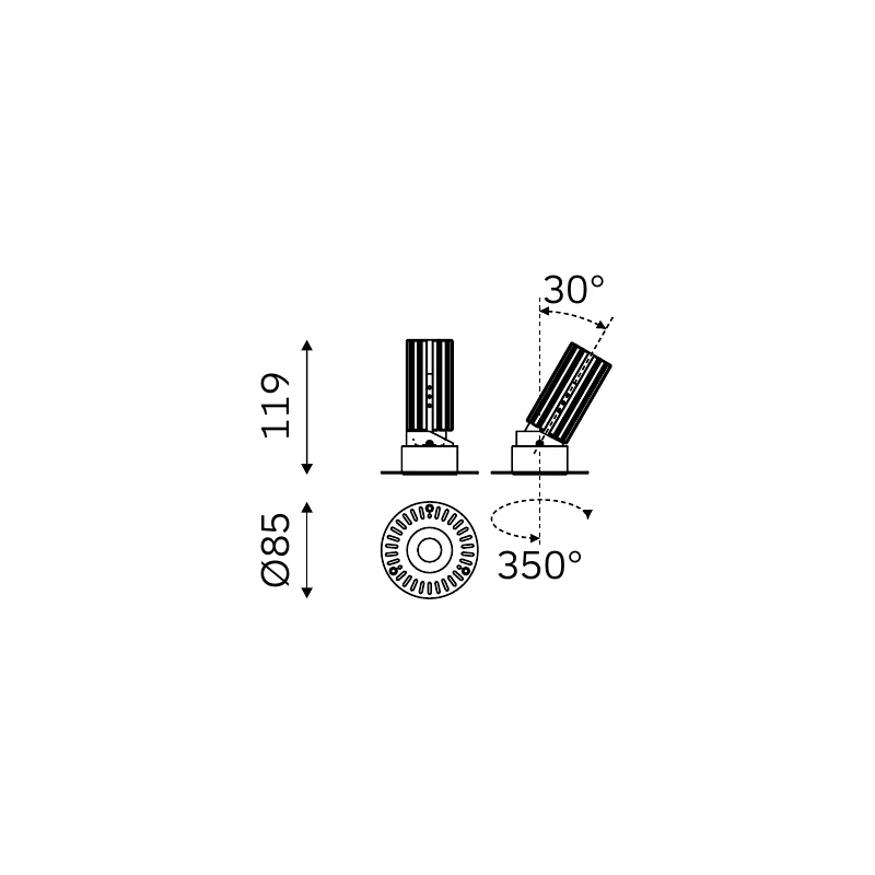 MOVA ROUND TRIMLESS 57.05018 dimensioned technical drawing