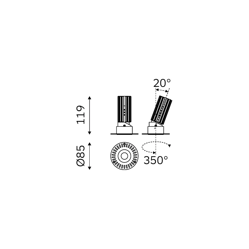 MOVA ROUND TRIMLESS 57.05017 dimensioned technical drawing