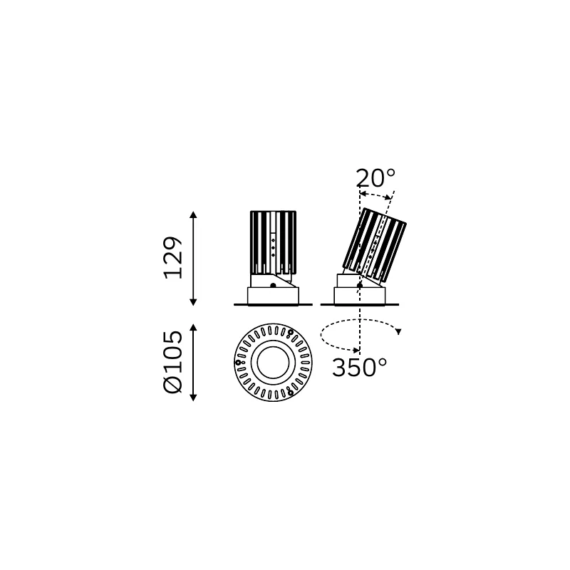 MOVA ROUND TRIMLESS 57.07019 dimensioned technical drawing