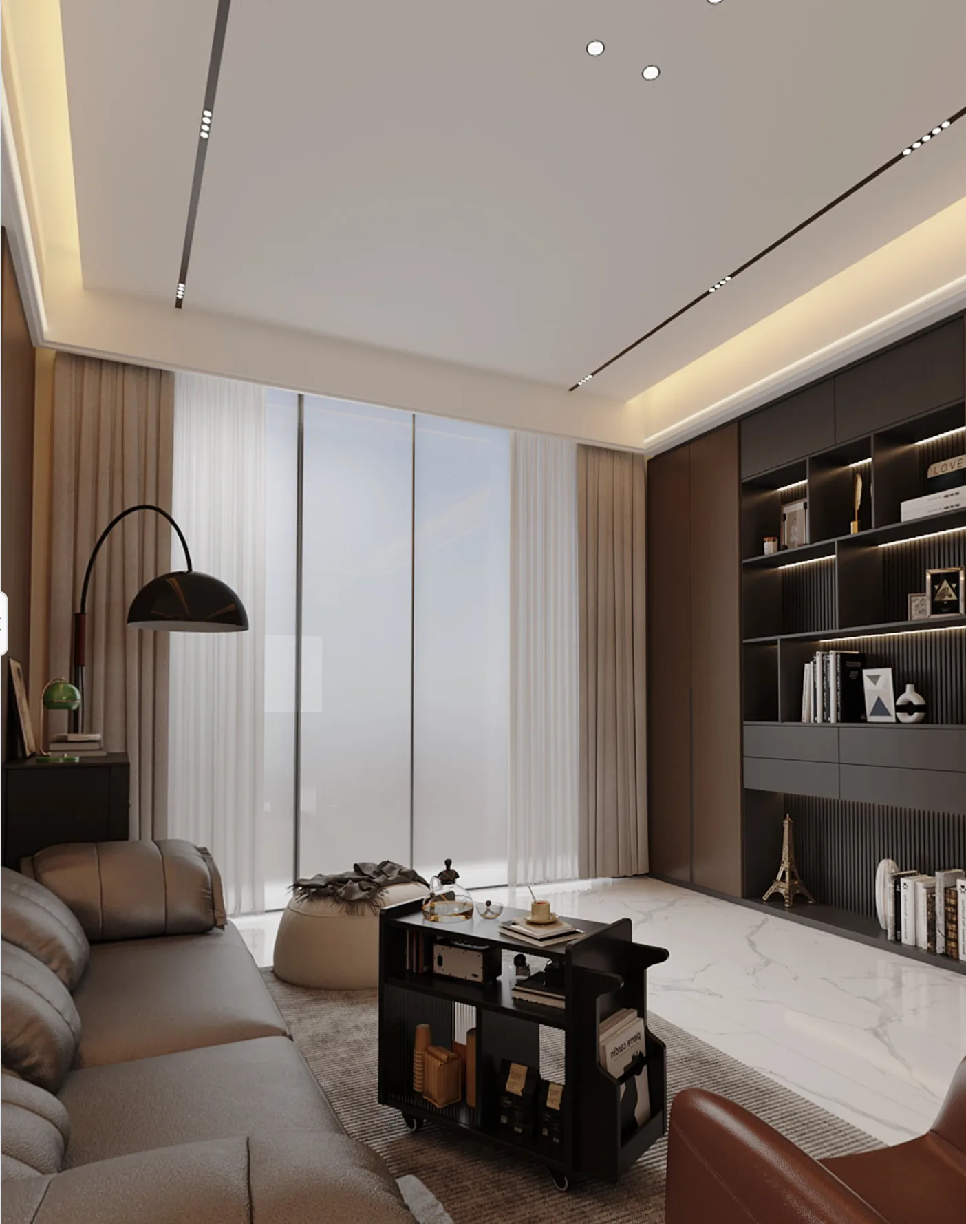 Magnetic linear lights installed in a luxury villa living room, providing modern architectural lighting for residential interiors.