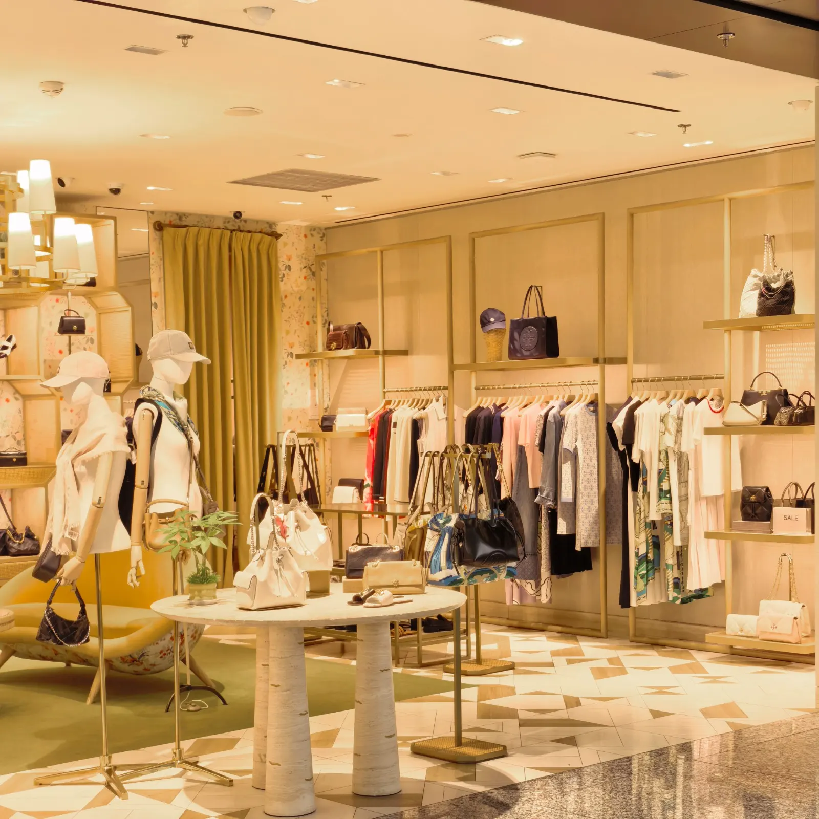 ORBI recessed downlights installed in a luxury fashion boutique, providing elegant architectural lighting for apparel and accessory displays.