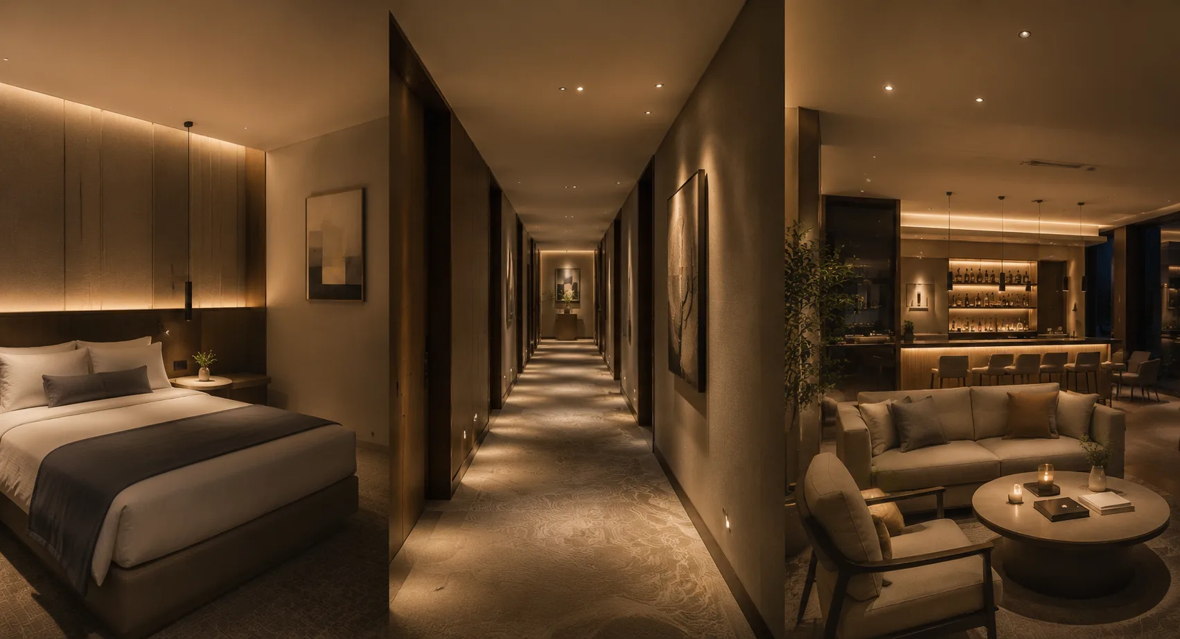 Luxury hospitality interior with illuminated vertical surfaces using SILO EMMA and SOFT
