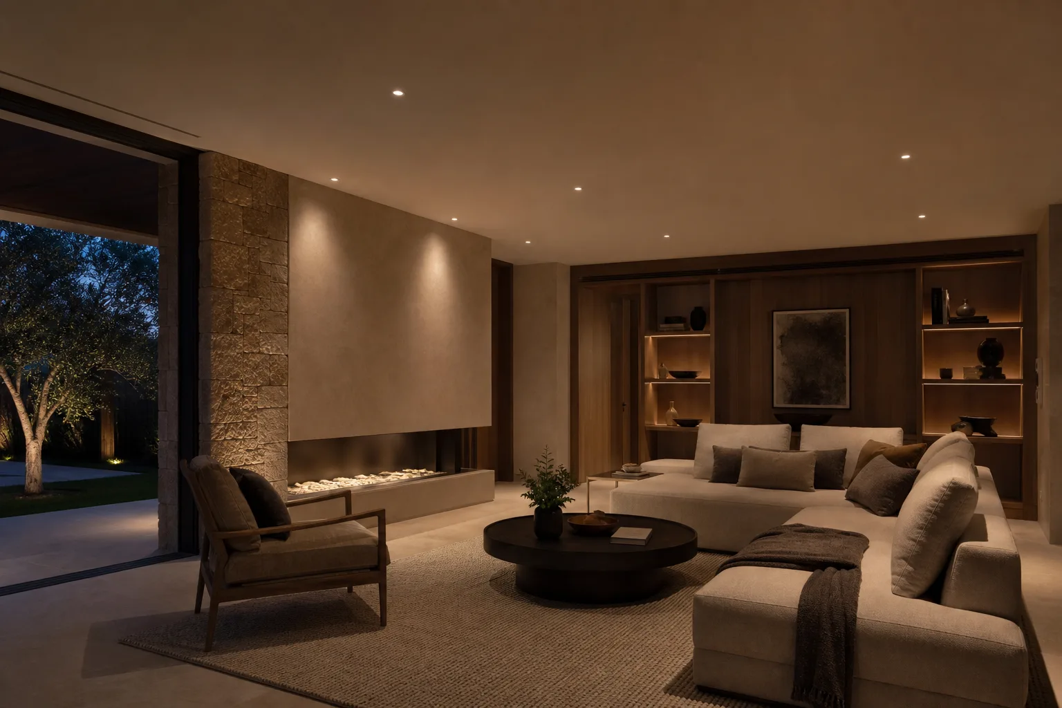 ORBI compact recessed downlights creating comfortable lighting in a luxury villa lounge