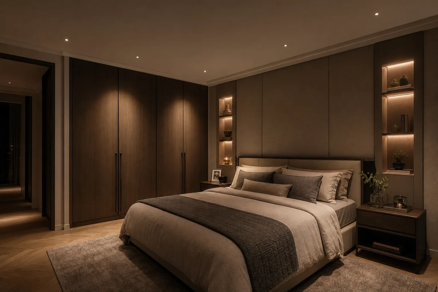 ORBI micro recessed downlights providing comfortable lighting in a luxury villa bedroom suite