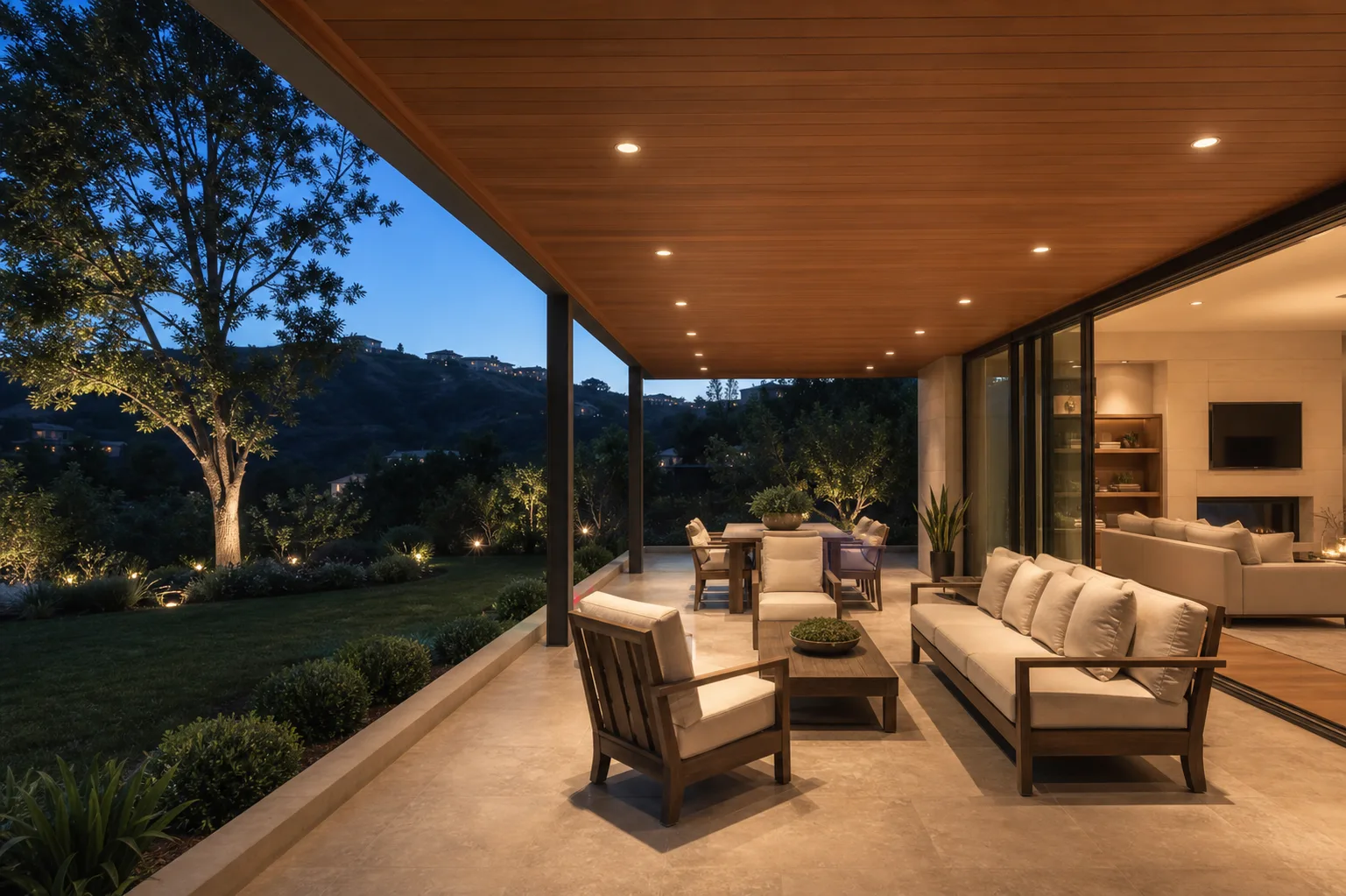 VOLI IP65 recessed downlights installed in a luxury hillside villa loggia