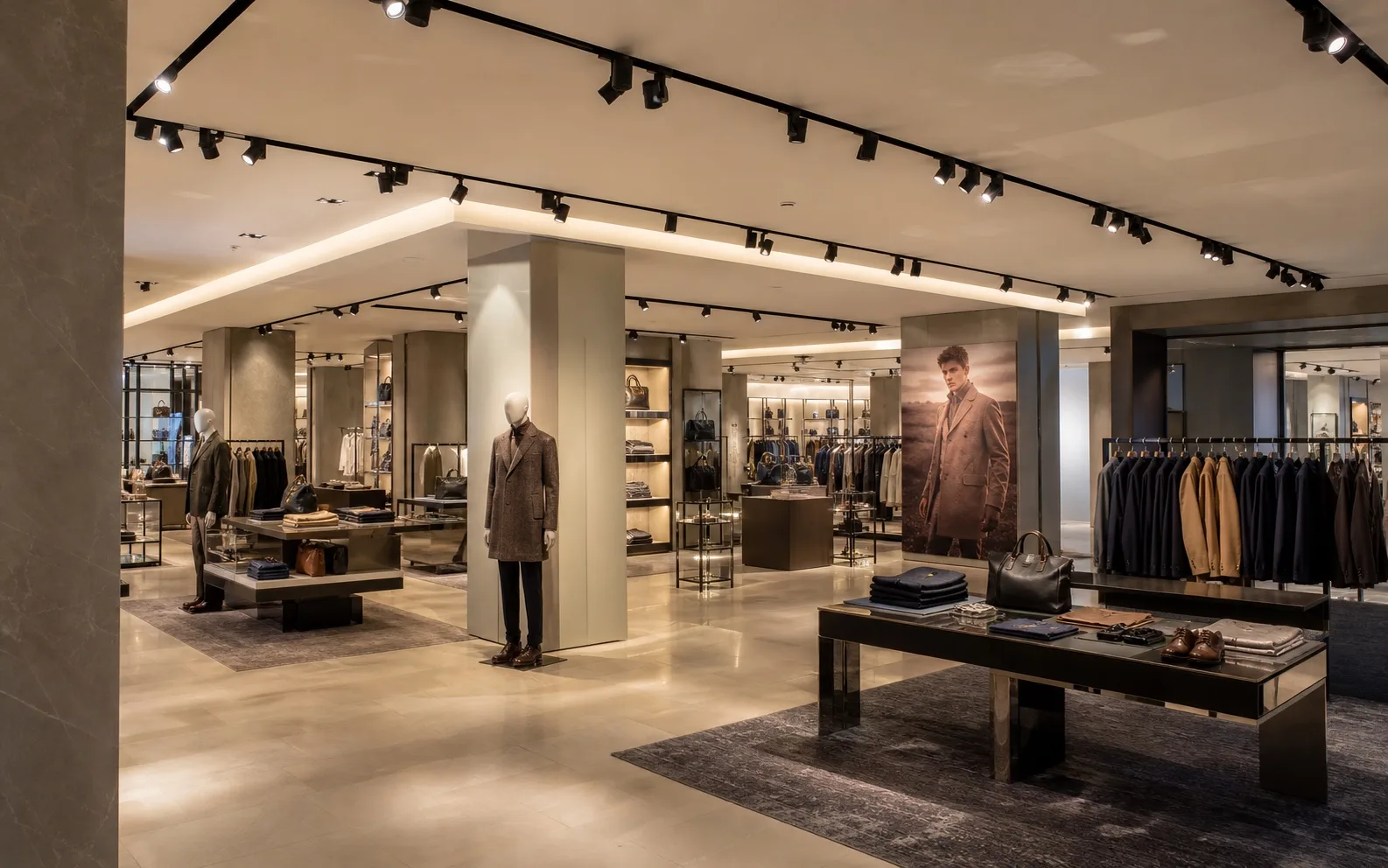 Three-circuit four-wire track lighting a luxury London department store fashion floor