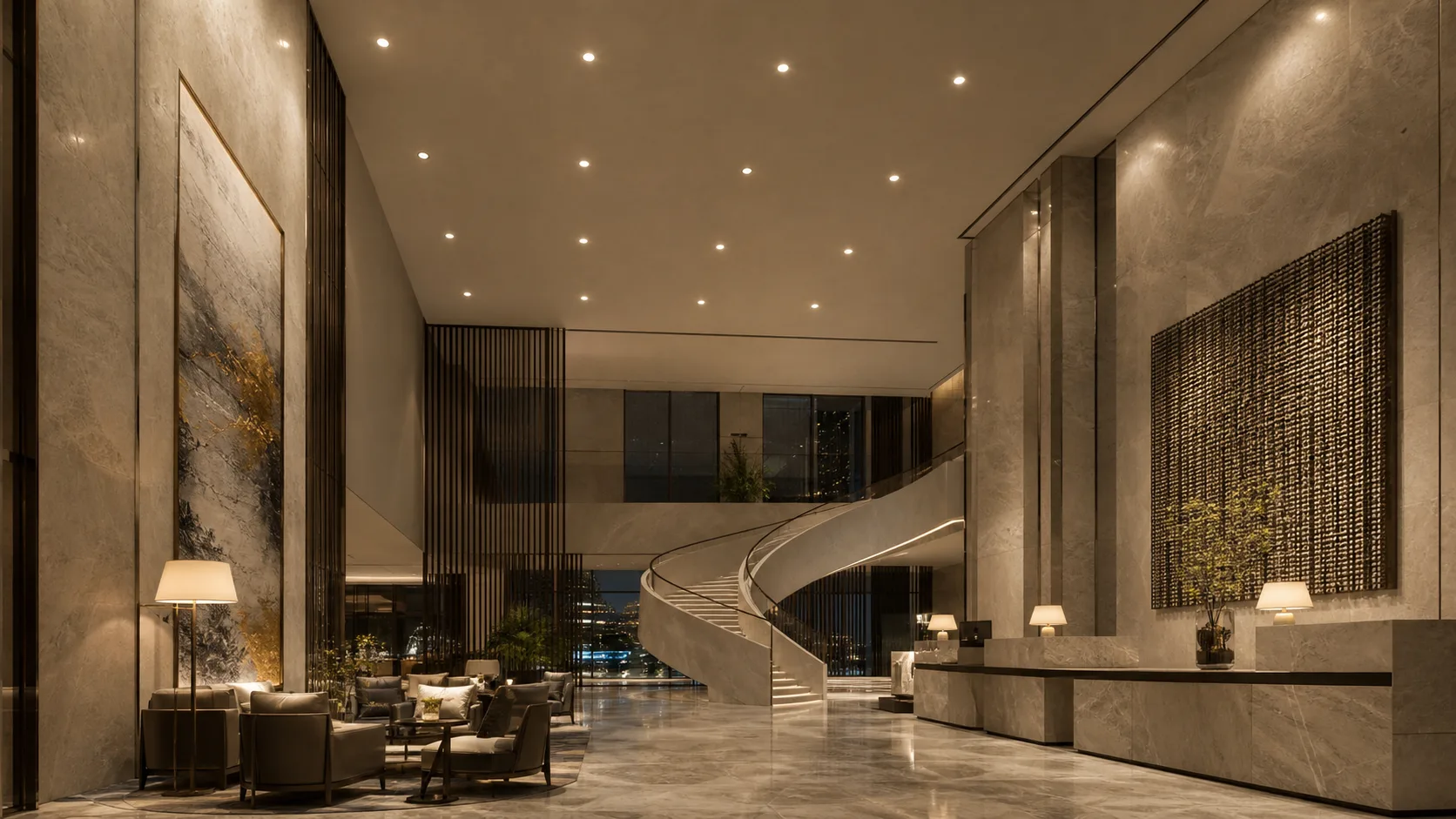 Architectural recessed downlights installed in a large hotel atrium — Specify for the Real Project