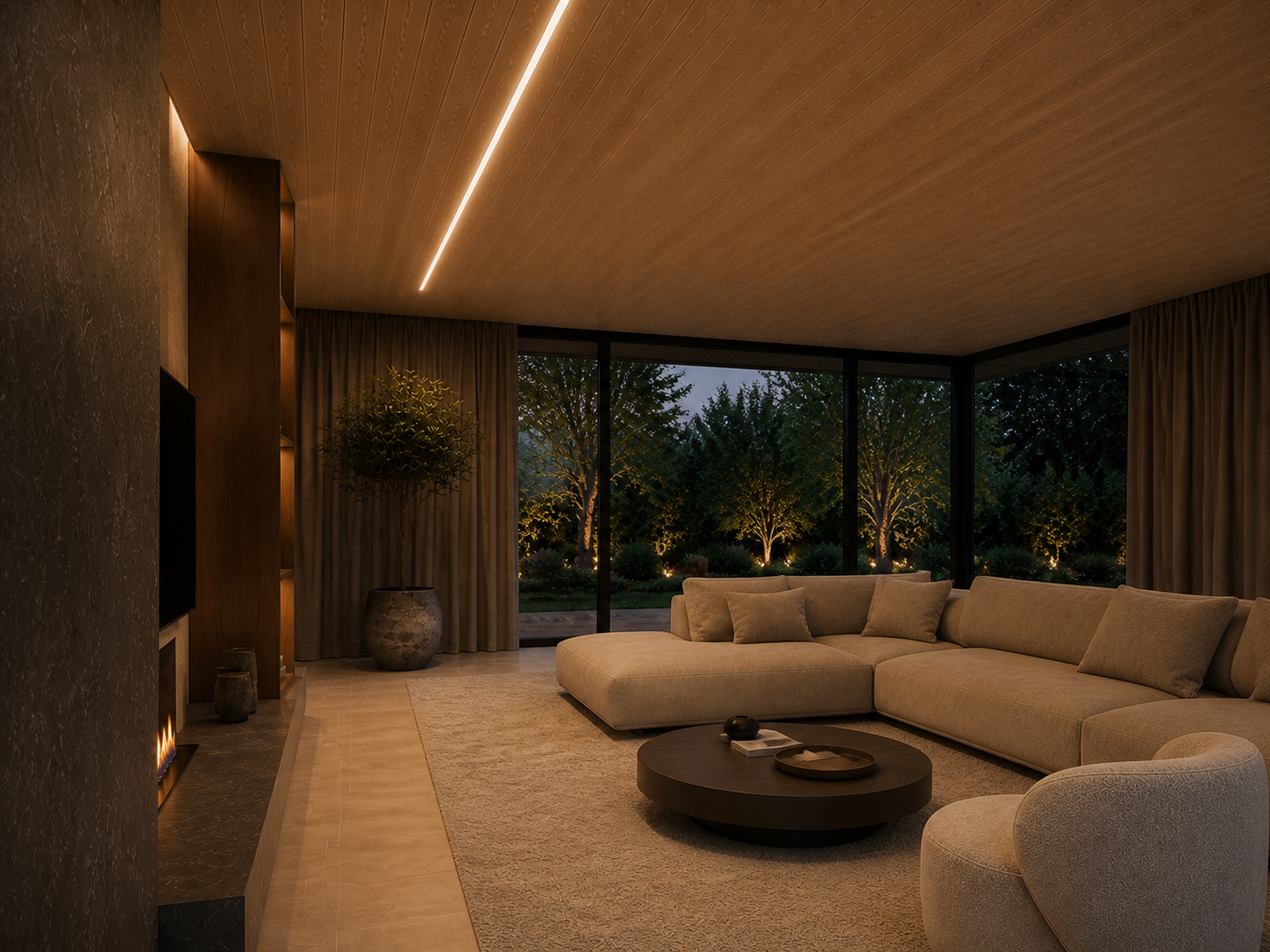 Side view concept of recessed profile lighting in a residential interior