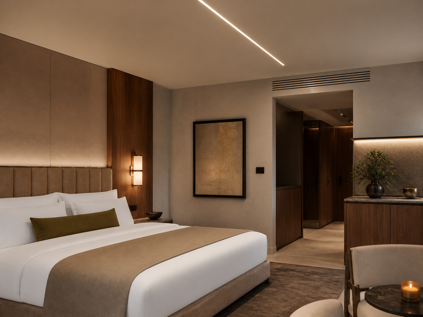 Trimless profile lighting for luxury hotel guest room