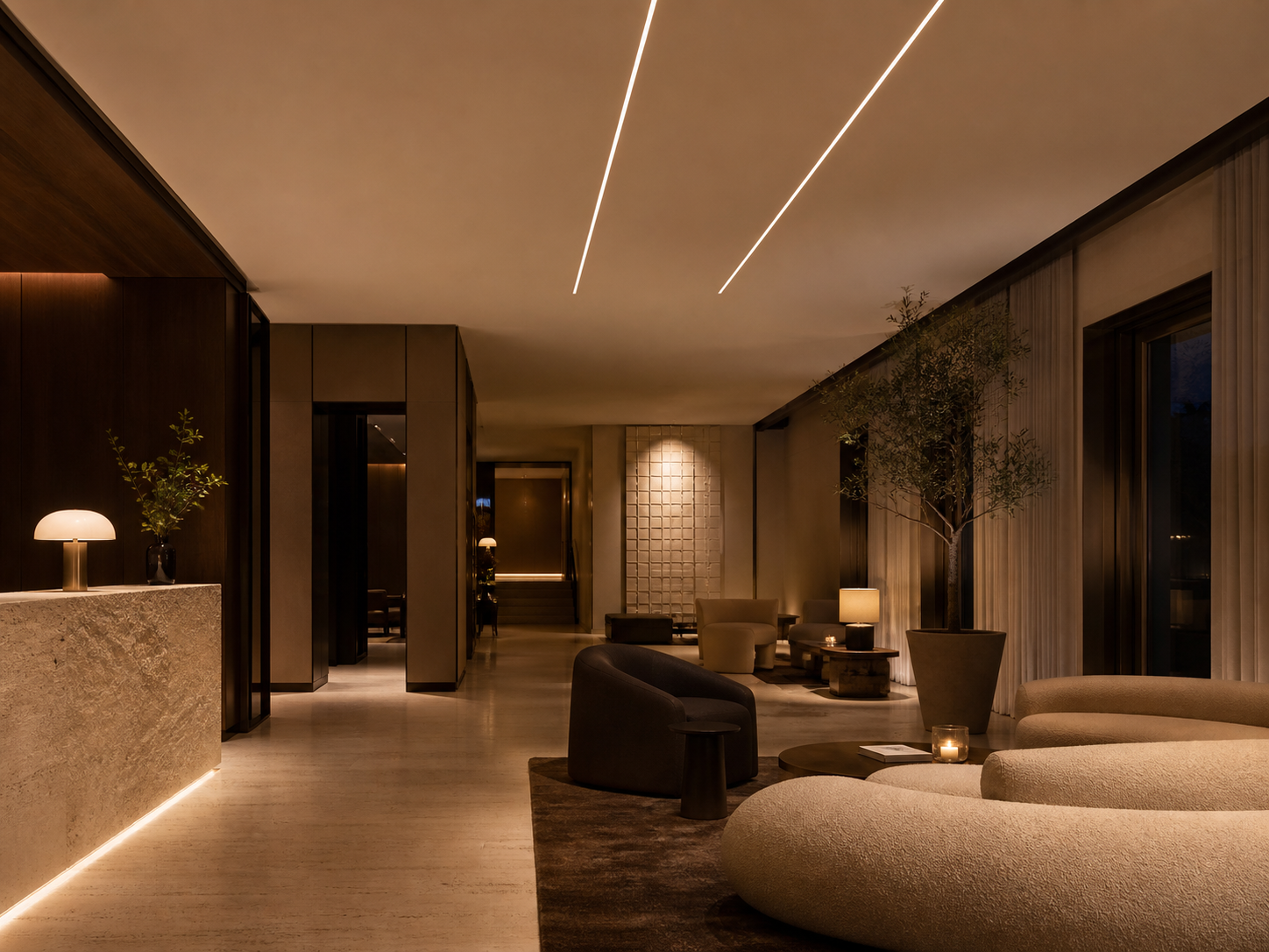 Trimless profile lighting for luxury hotel lobby