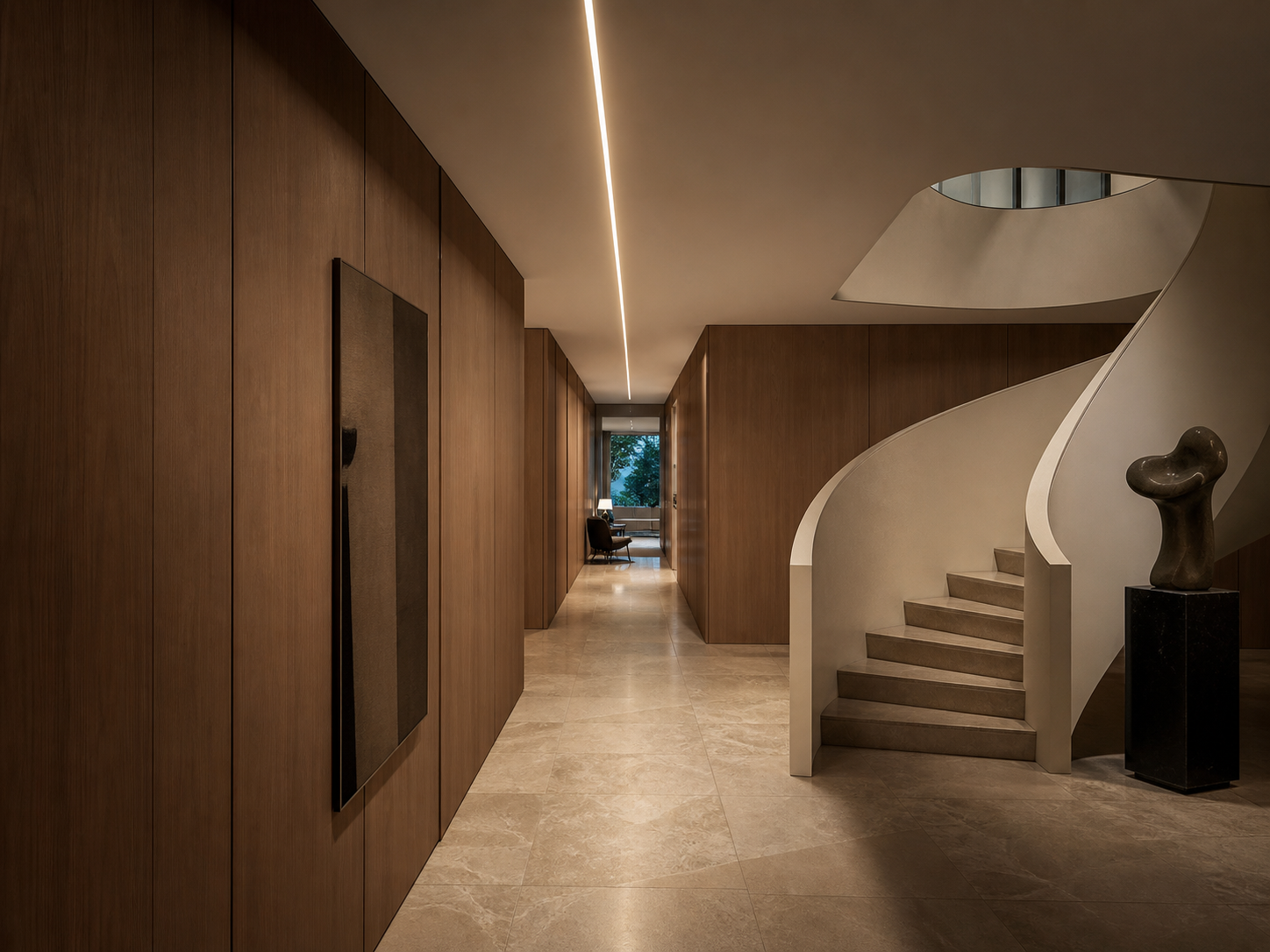 Trimless profile lighting for luxury residential corridor and stair