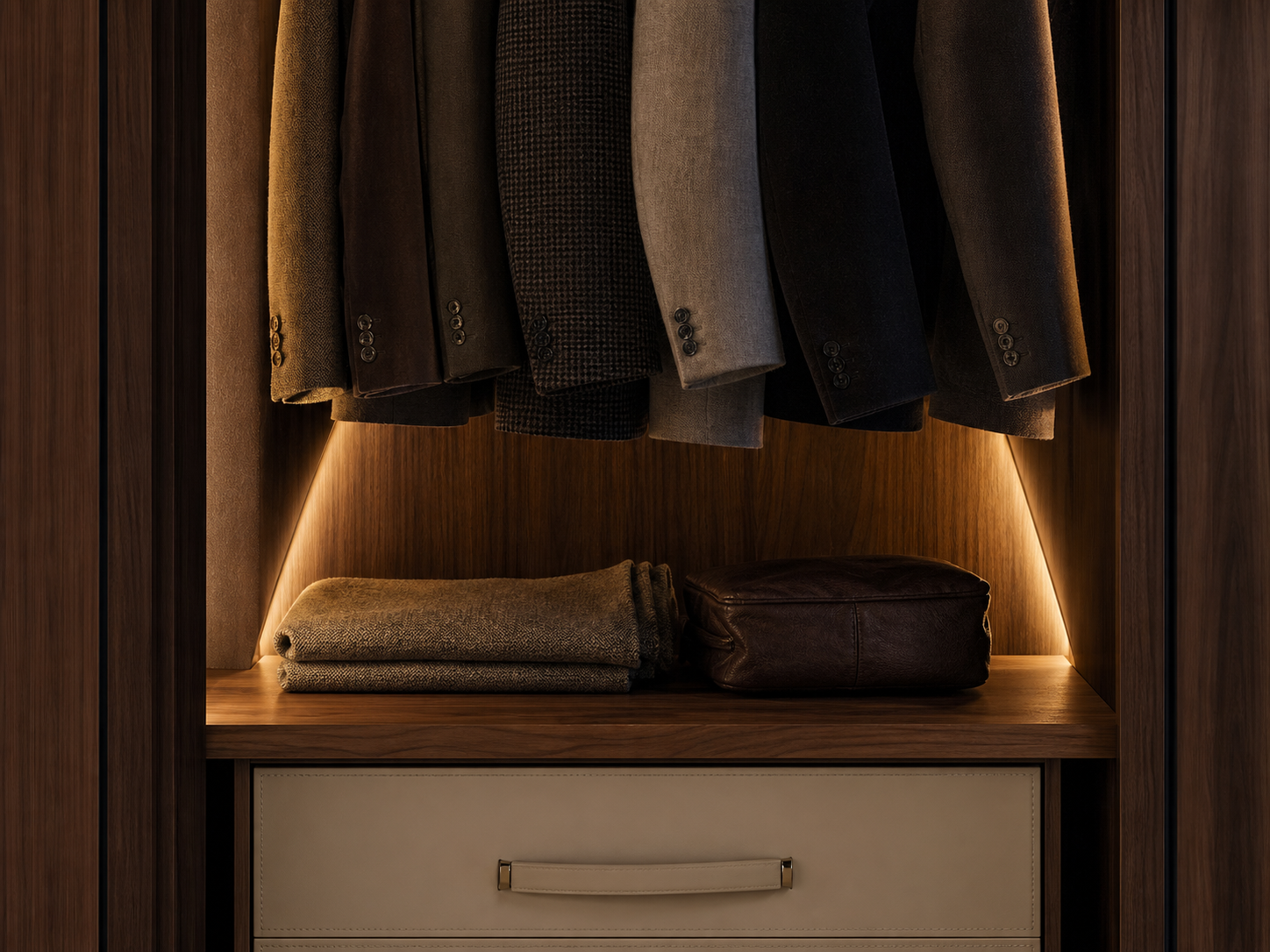 Corner 45 profile lighting for wardrobe rear corners