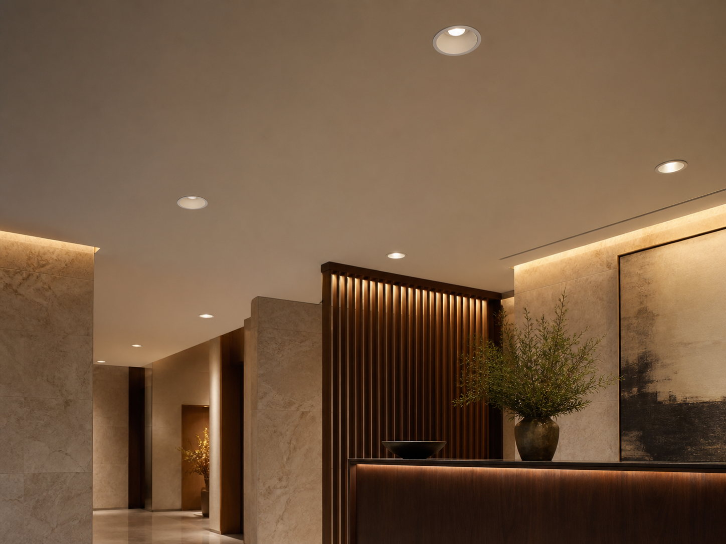 VOLI IP20 recessed downlight hotel lobby concept detail view