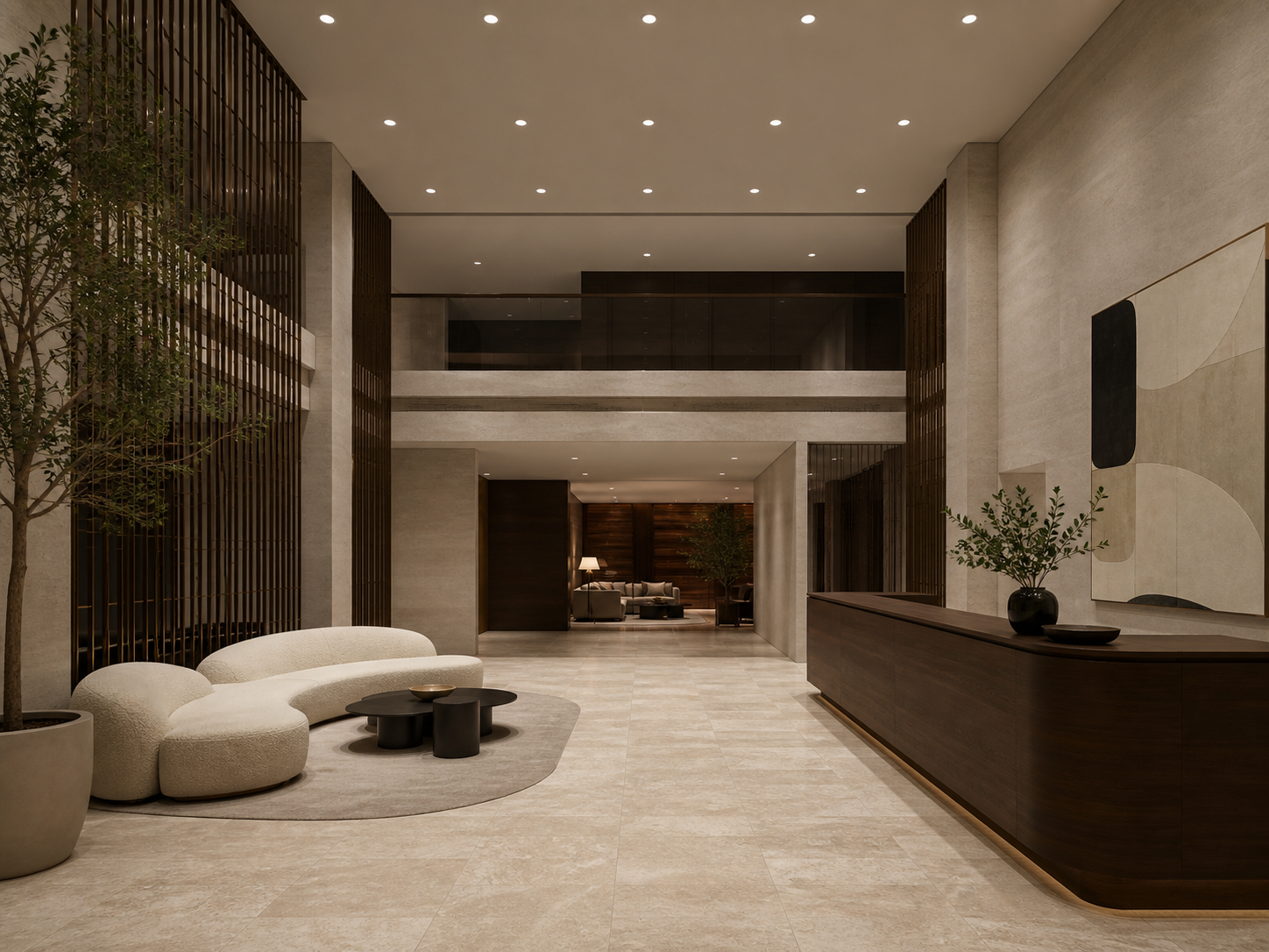 VOLI IP20 recessed downlight hotel lobby concept wide view