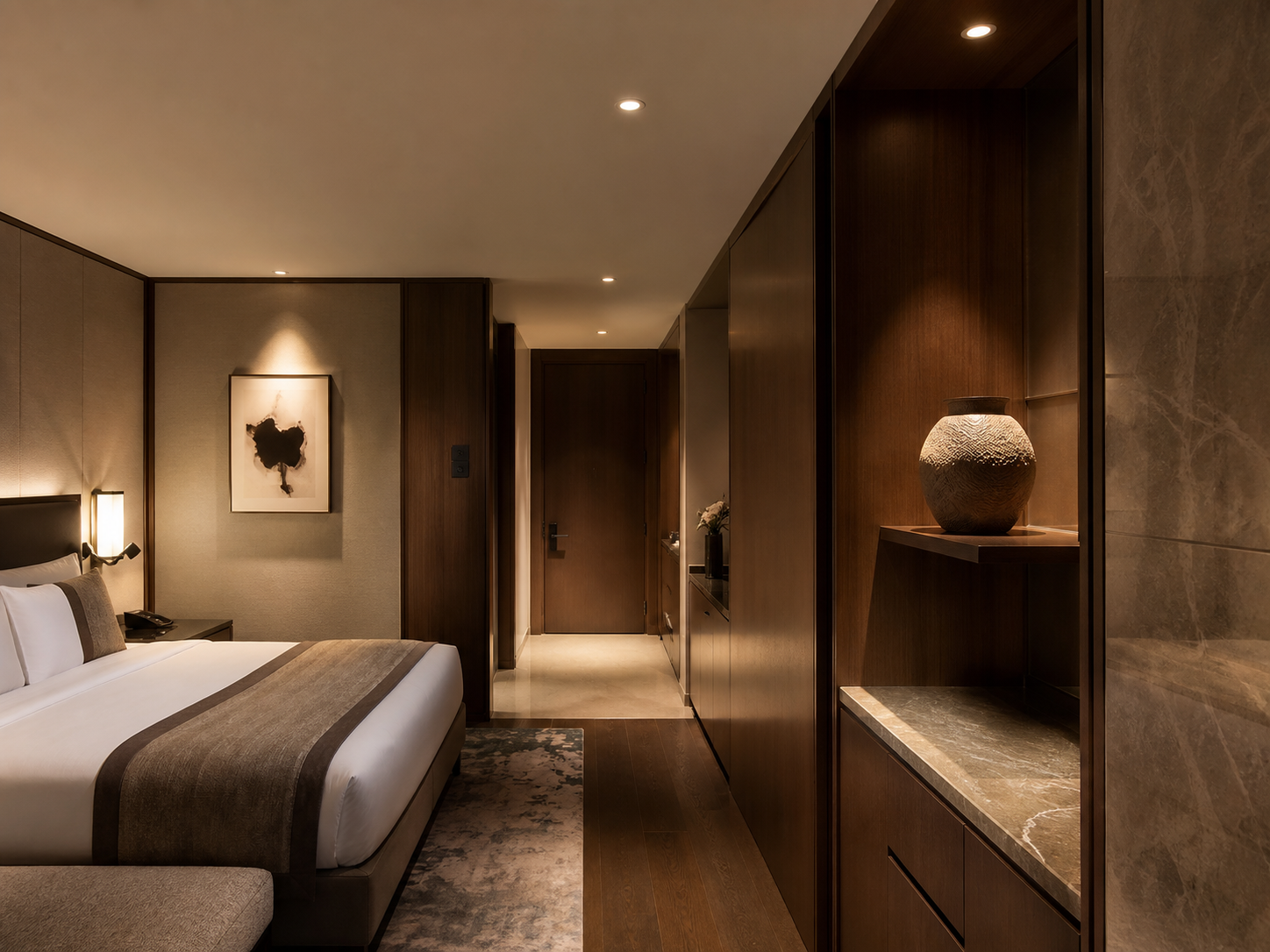 VOLI IP20 recessed downlights in hotel guestroom lighting