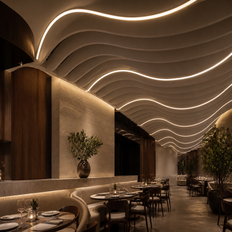 Top Bend neon flex restaurant lighting application