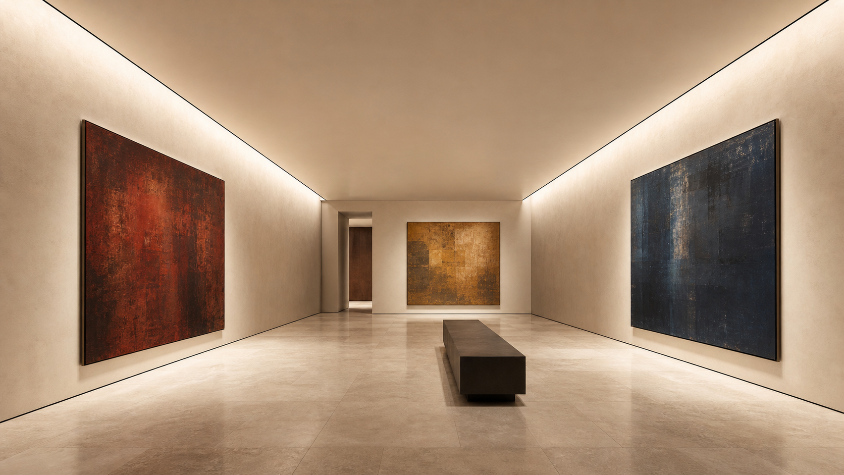LUMI ultra-slim lens-optic linear lighting in a contemporary art gallery concept wide view
