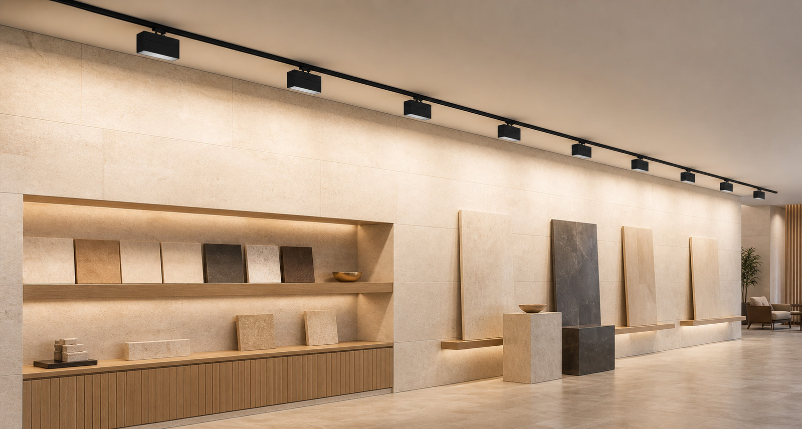 ARCWASH wall washing lighting in material showroom
